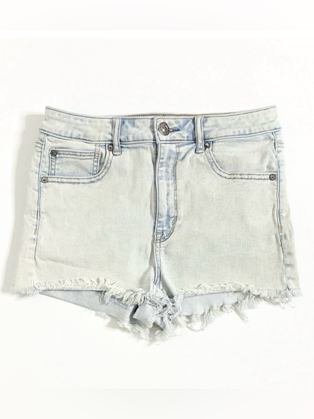 American Eagle | Light-Wash Next Level Stretch Super Hi-Rise Shortie Shorts Sz 8